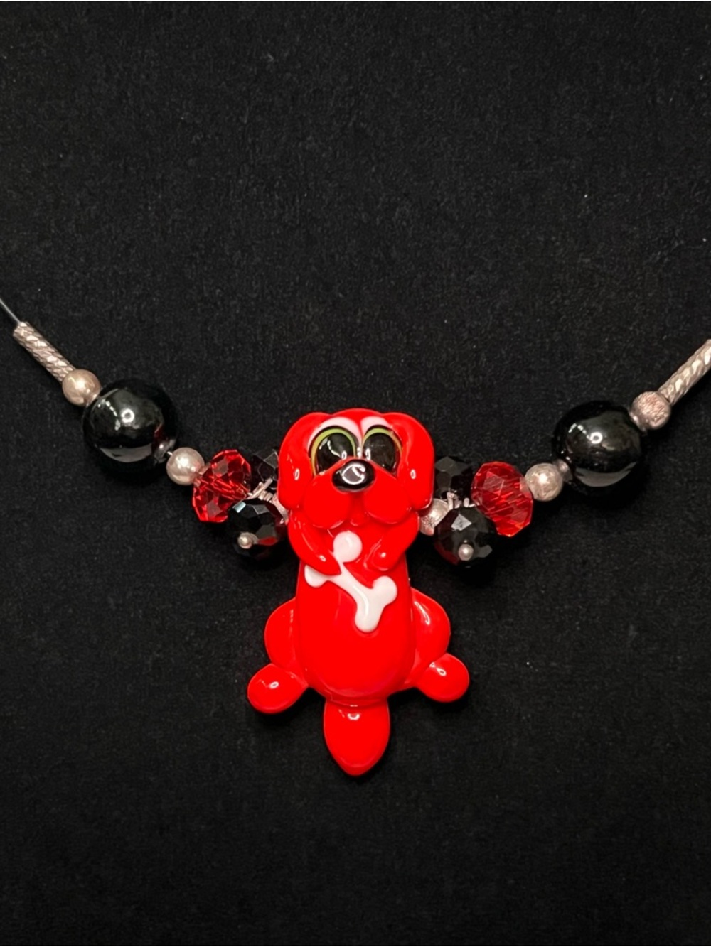 Red Lampwork Glass Dog Pendant Necklace